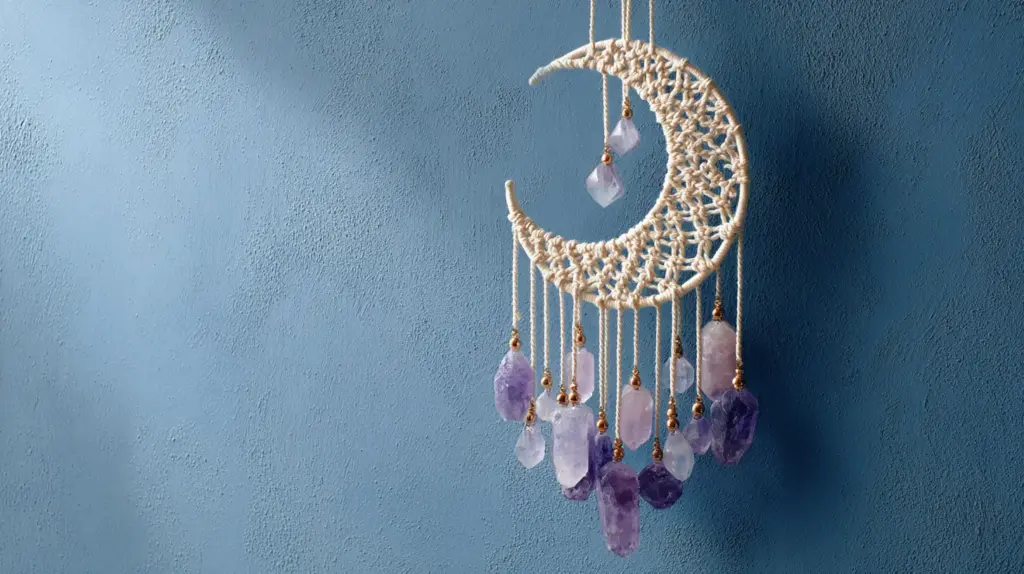1. Crescent Moon Wall Hanging with Crystals