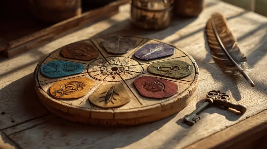 9. Elemental Wall Wheel with Carved Symbols