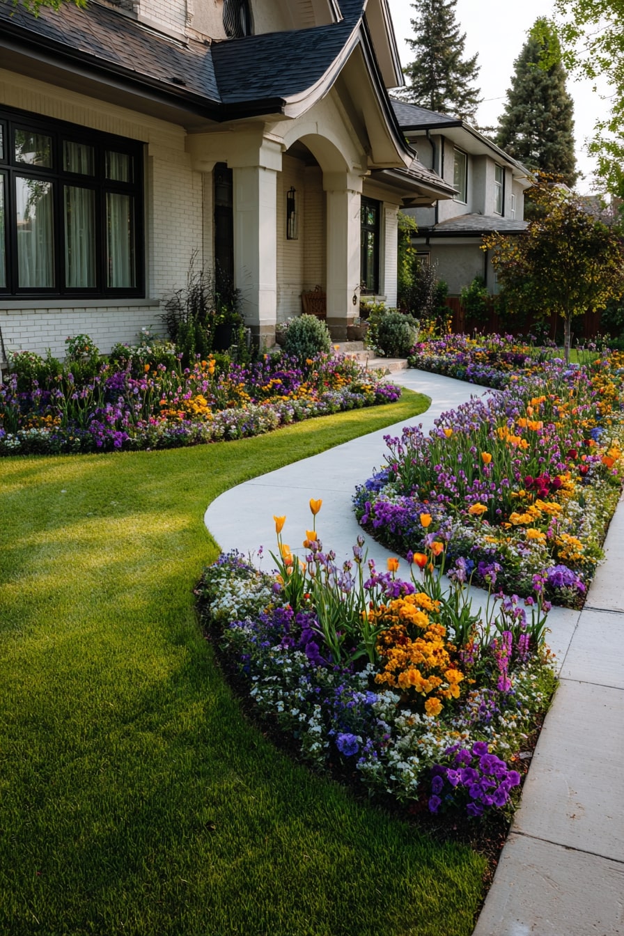 23) Vibrant Tulip and Pansy Border