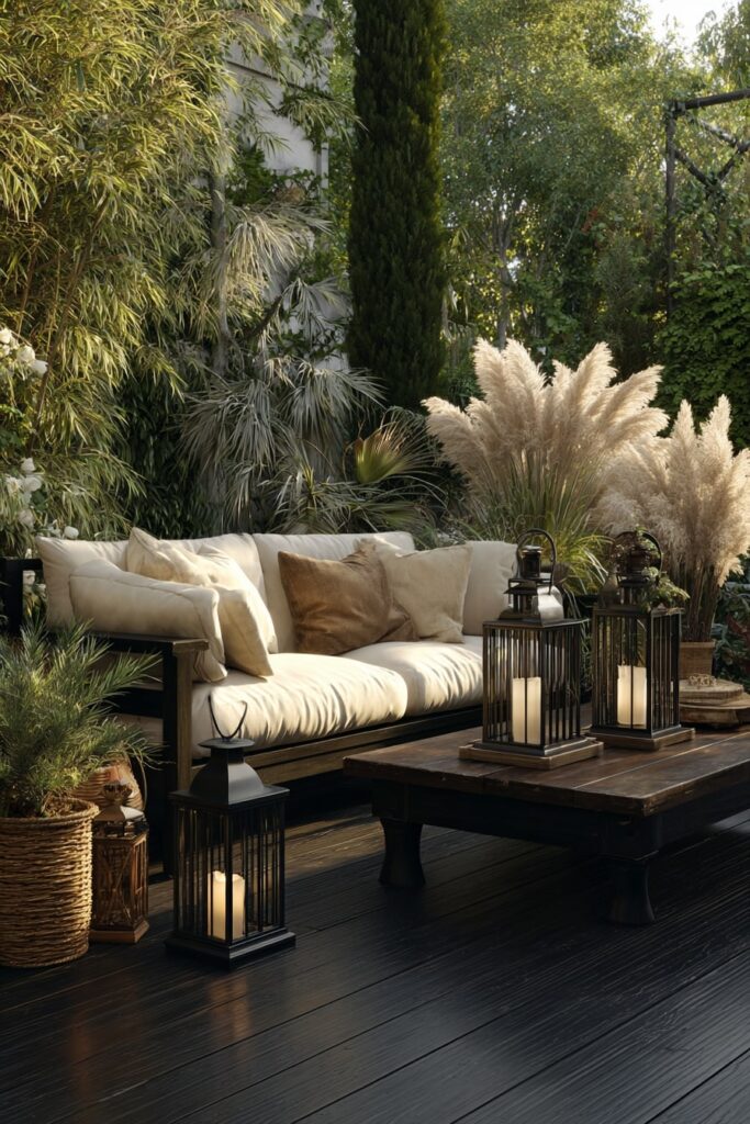 14. Soft Neutrals Meet Black Decking in a Relaxed Garden Lounge