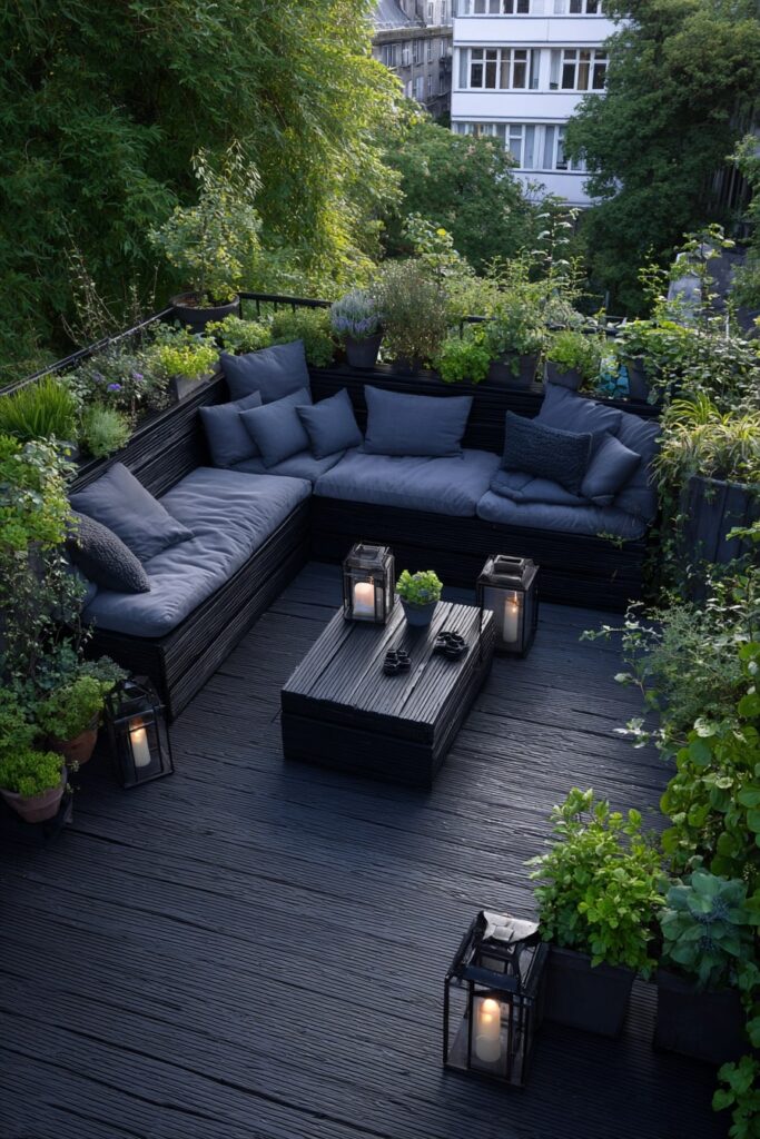 11. Urban Garden Lounge with All-Black Decking