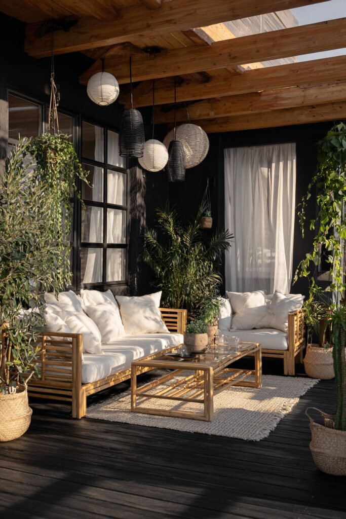 16. Boho Lounge with Light Woods and Black Decking