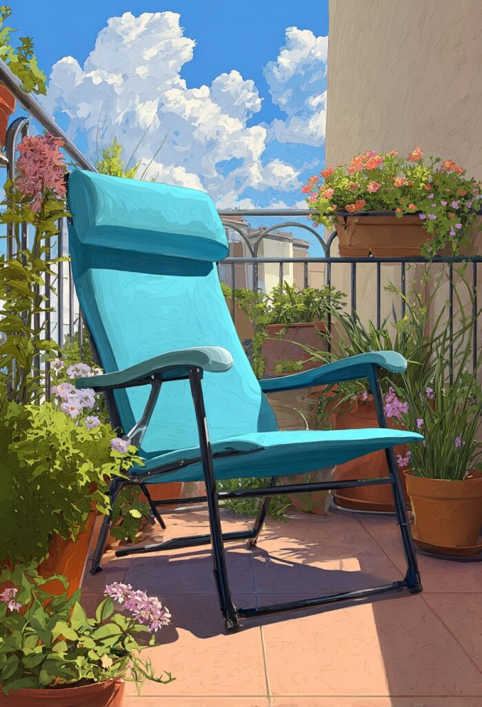 19. Balcony Recliner Surrounded by Flower Pots