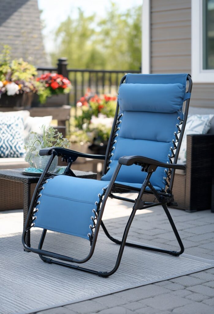 13. Reclining Lounger with Blue Cushions