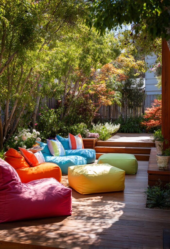 18. Colorful Bean Bag Lounge for Laid-Back Vibes