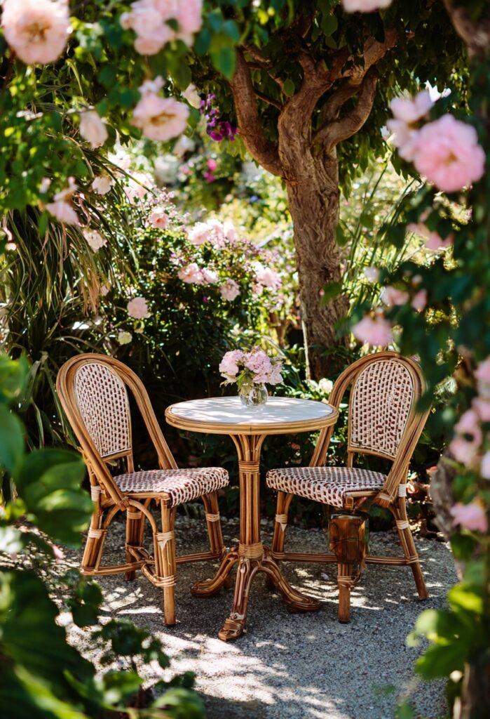8. Bistro Set Tucked in a Flowering Garden