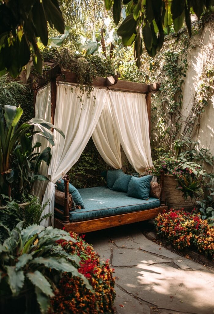 17. Garden Canopy Daybed for Shaded Lounging