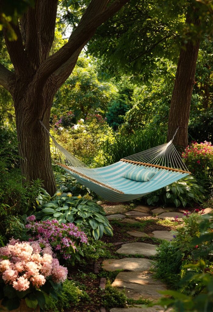 1. Striped Hammock Between Trees