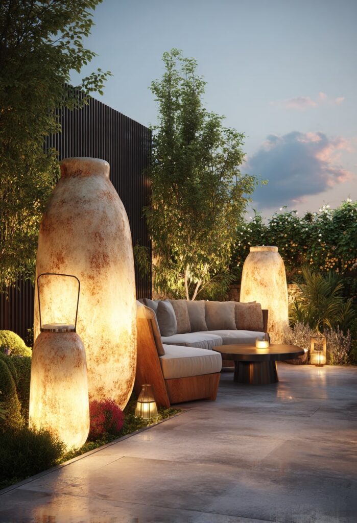 8. Evening Glow with Japandi Lantern Accents