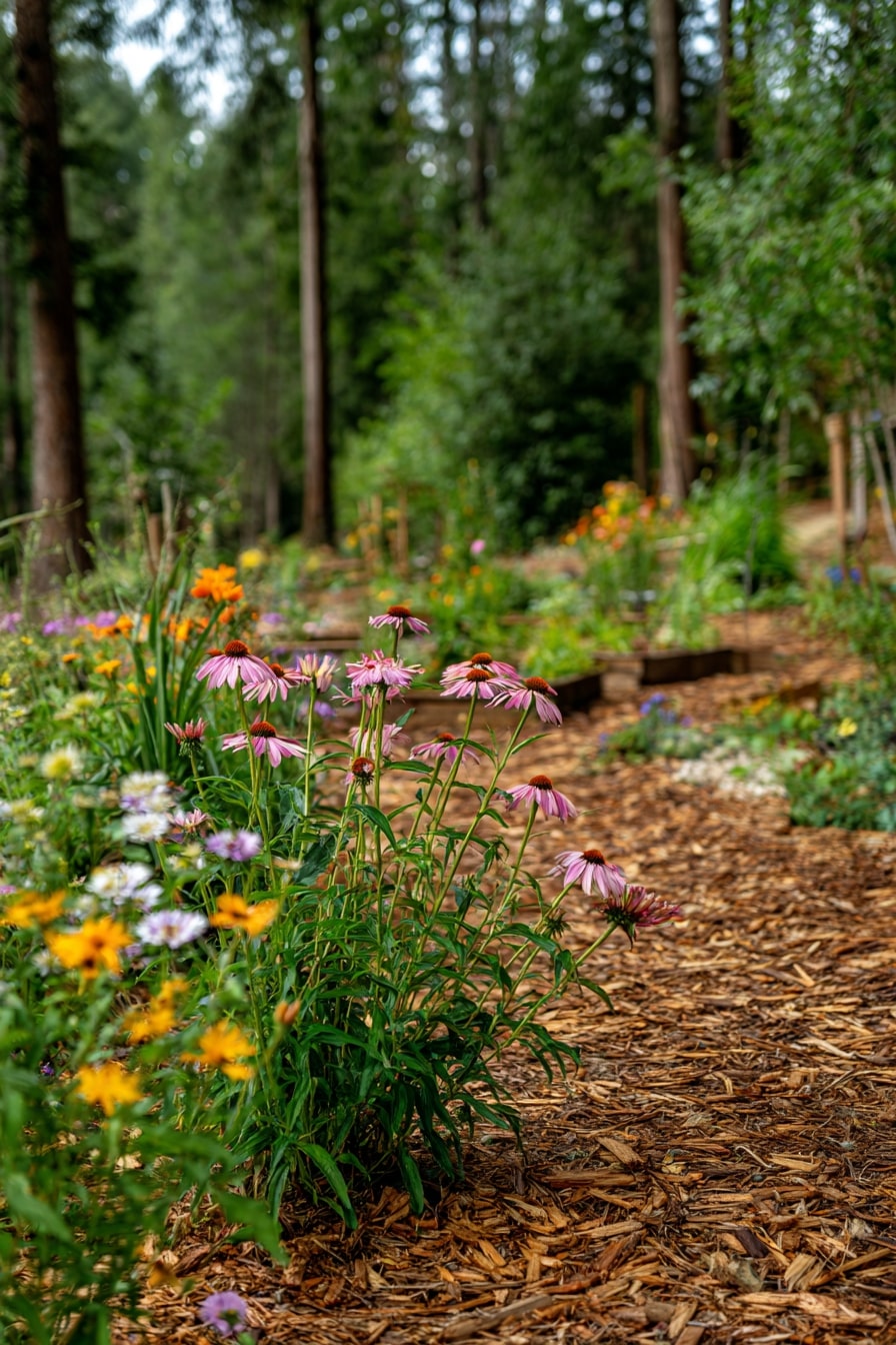 17) Vibrant Wildflower Bed with Rustic Edging