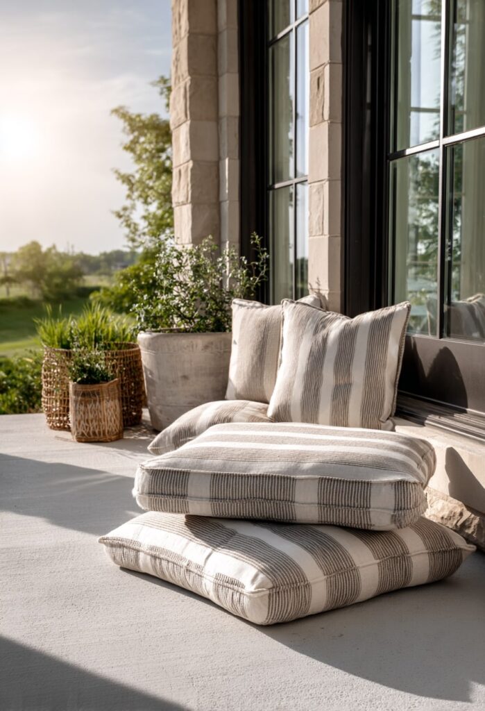 13. Low Lounge Cushions for a Laid-Back Japandi Porch