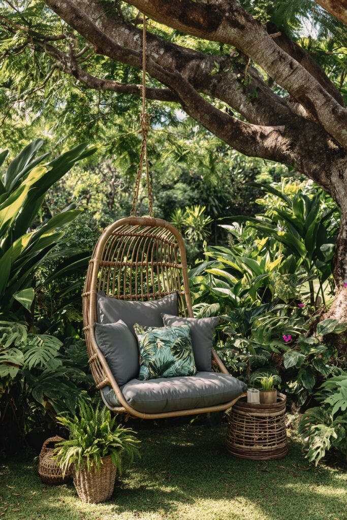 Tropical Rattan Hanging Chair Swing
