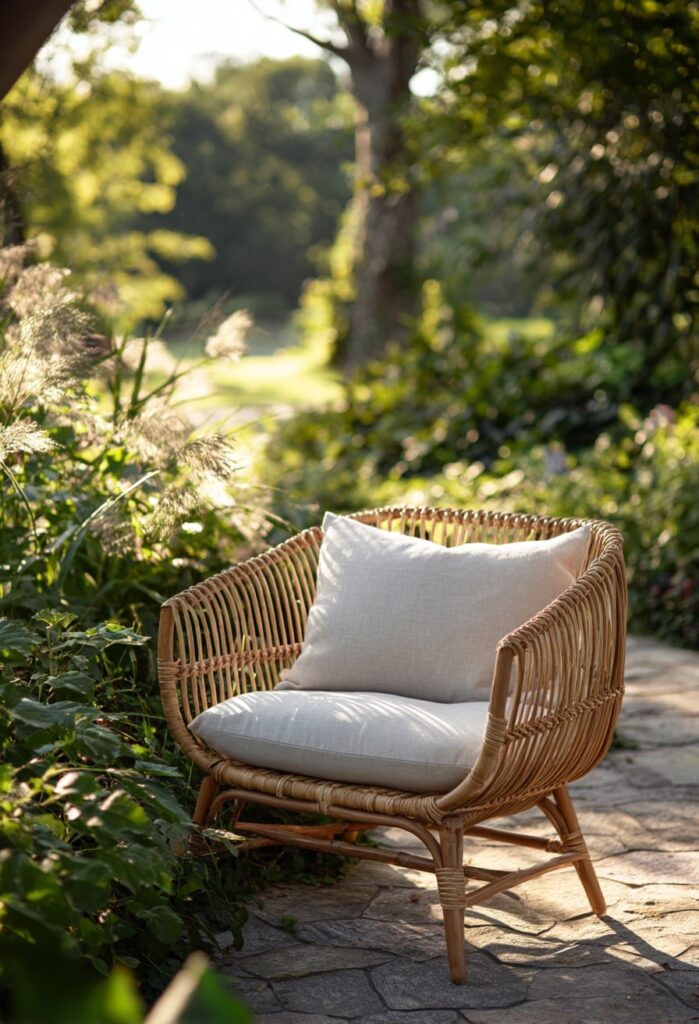 6. Rattan Lounge Chair on a Garden Path