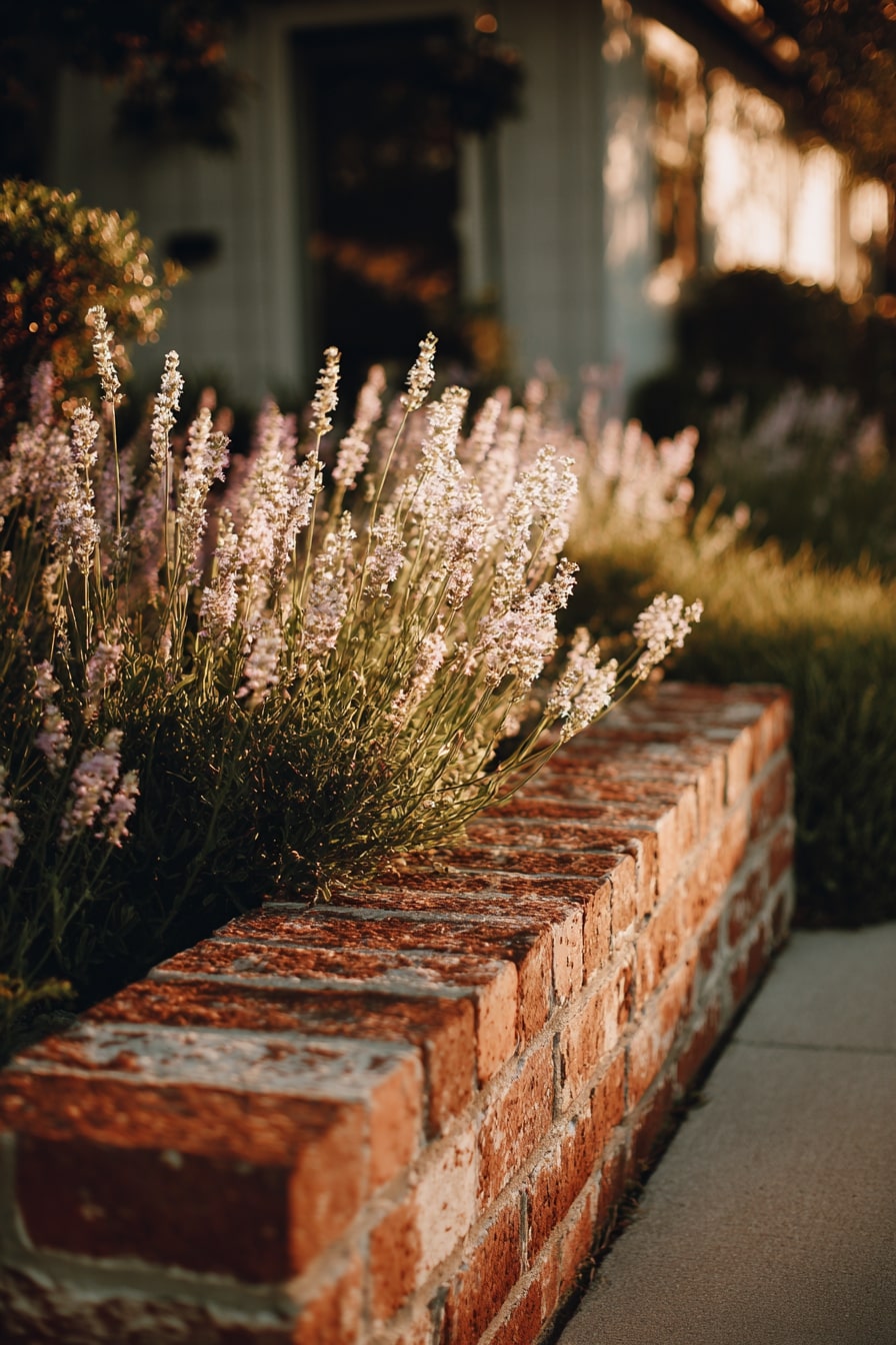 12) Rustic Brick Edging with Lavender