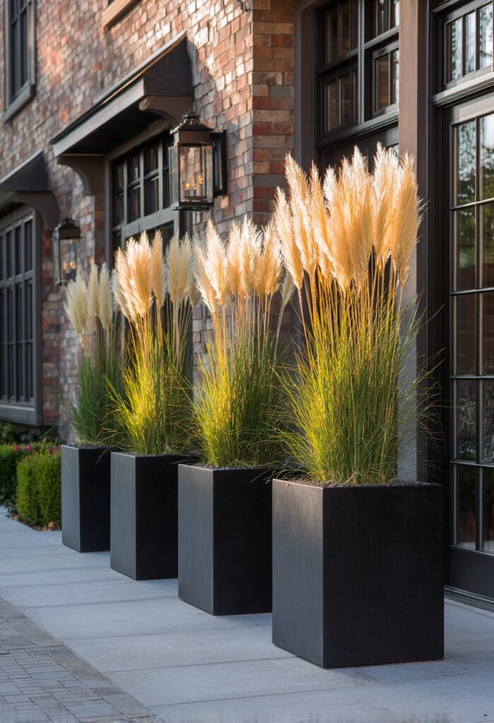 20. Sleek Pampas Grass Planters for a Japandi Entryway
