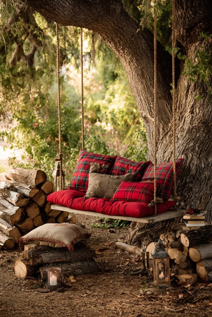 Cozy Woodland Retreat Tree Swing