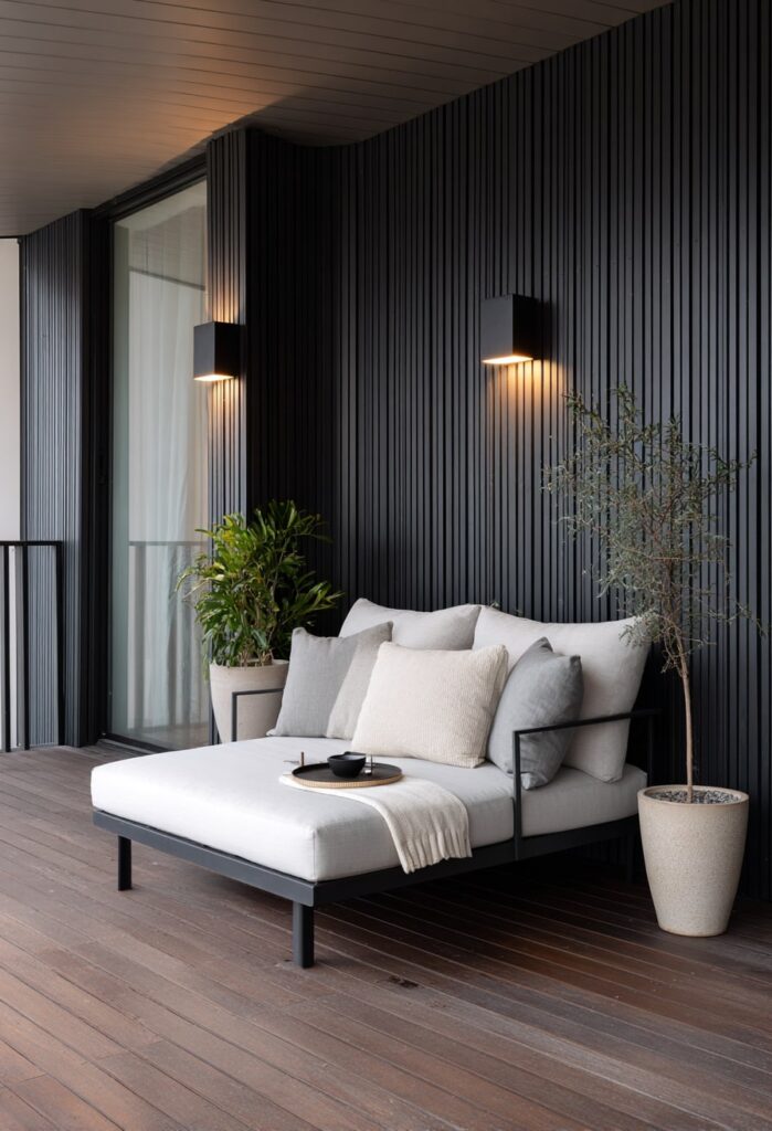 5. Sleek Japandi Lounge with Monochrome Mood