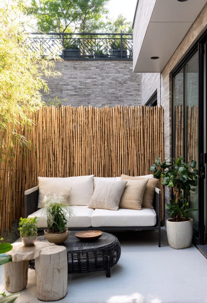 4. Bamboo-Fenced Patio with Japandi Flair