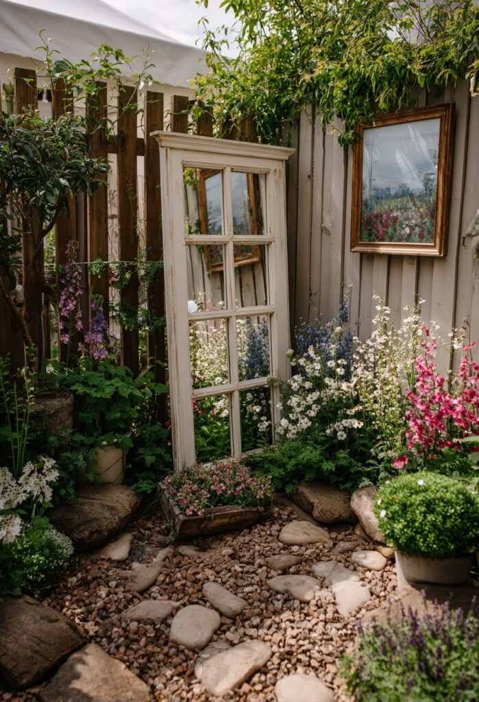 Mirror Garden Nook with Rustic Charm