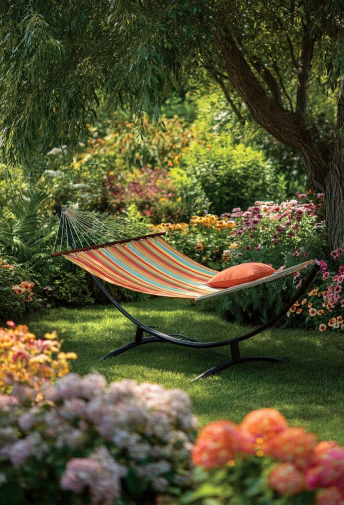 6. Freestanding Striped Hammock with Stand