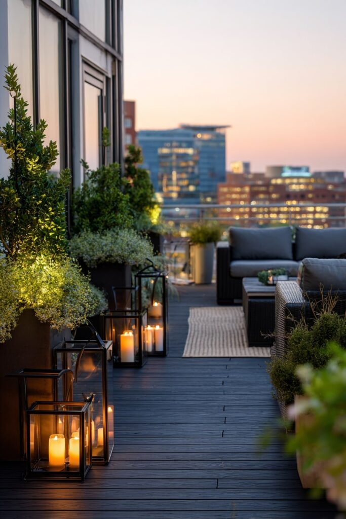 2. Rooftop Escape with Candles and Black Decking
