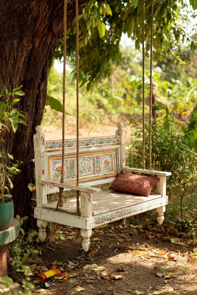 Boho Painted Bench Tree Swing