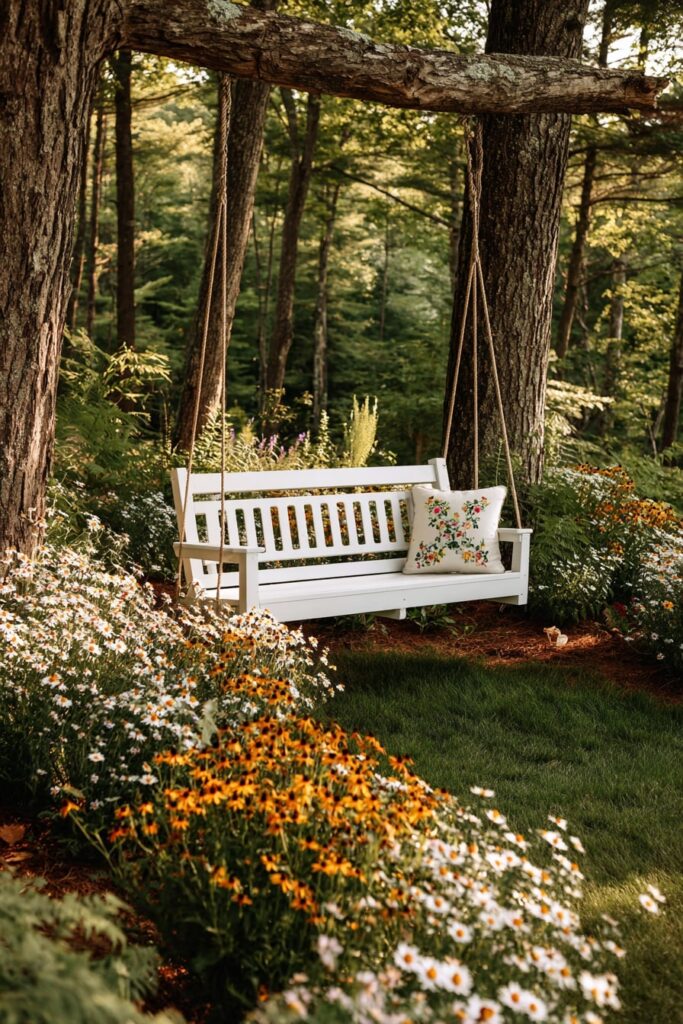 Classic White Garden Bench Swing