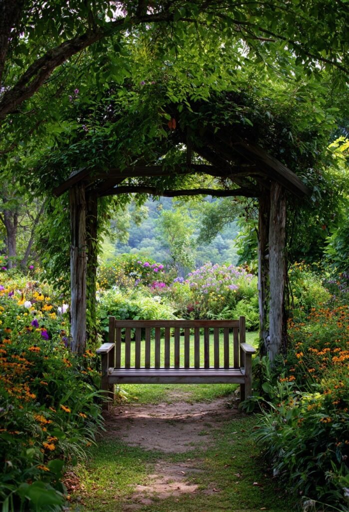 Rustic Arbor Bench with a View