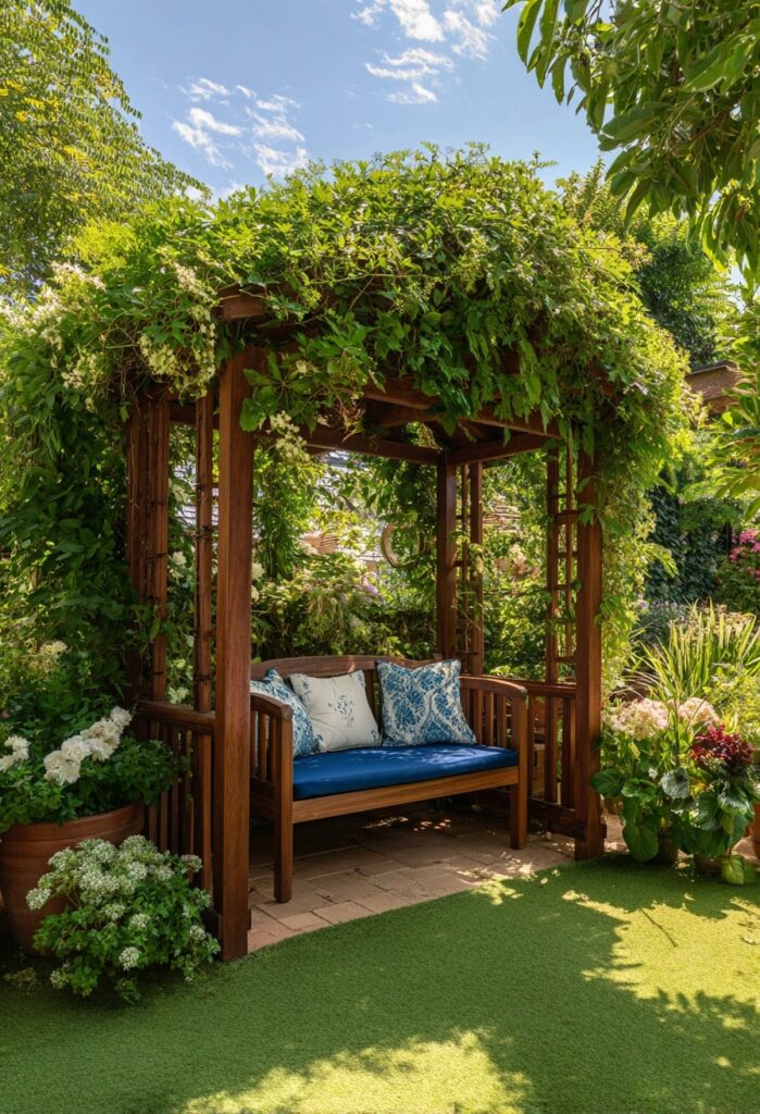 Wooden Arbor with a Cozy Bench