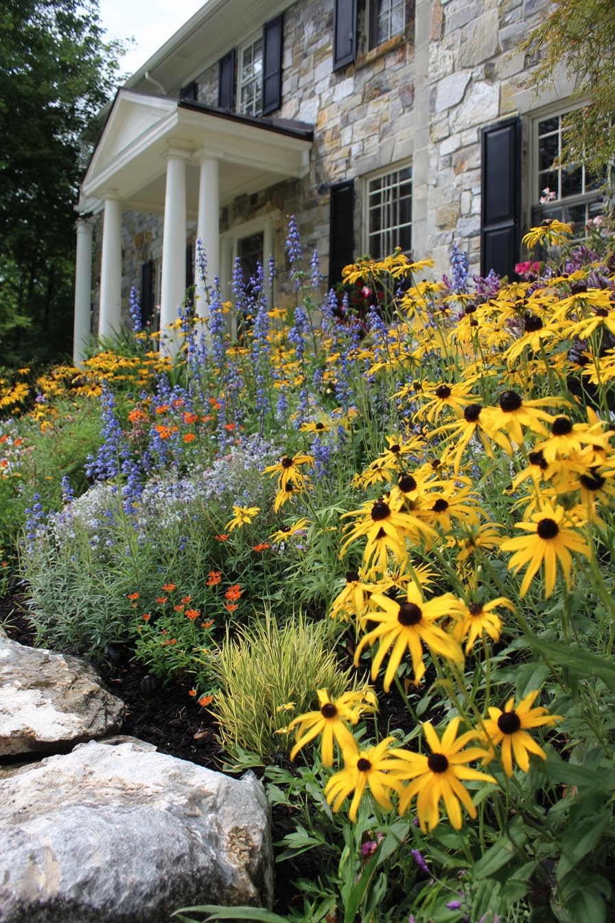 18) Vibrant Perennial Border with Stone Edging