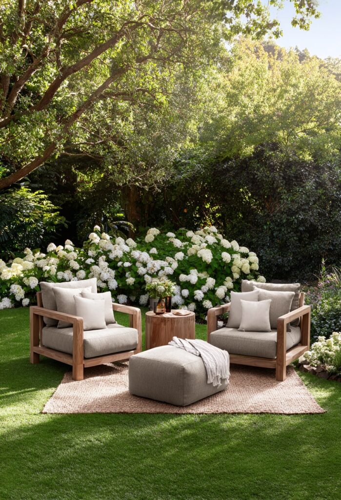 Modern Wood Armchairs with Ottoman