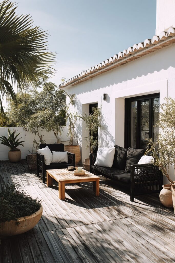 Mediterranean Courtyard with Weathered Black Decking