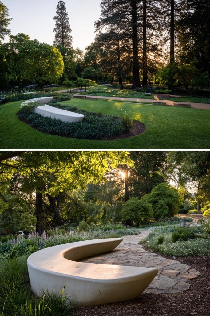 Sculptural Garden Benches in a Flowing Landscape