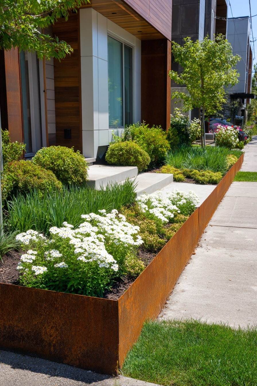 4) Modern Rustic Flower Bed Edging Design