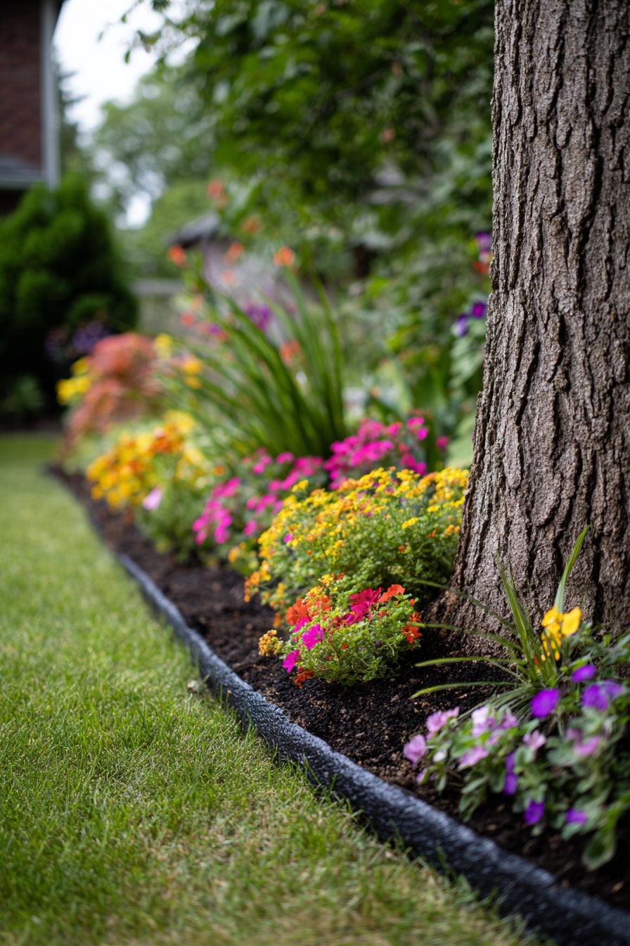 16) Curved Black Edging with Colorful Blooms