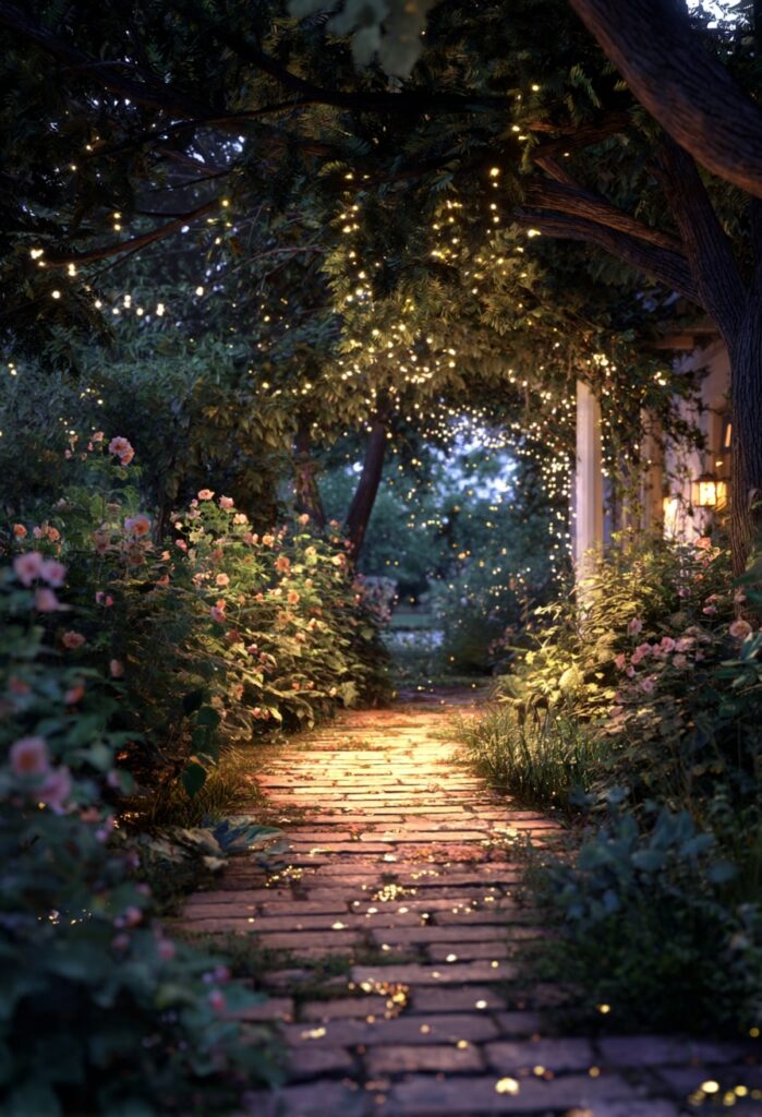 Fairy Light Pathway Under the Trees