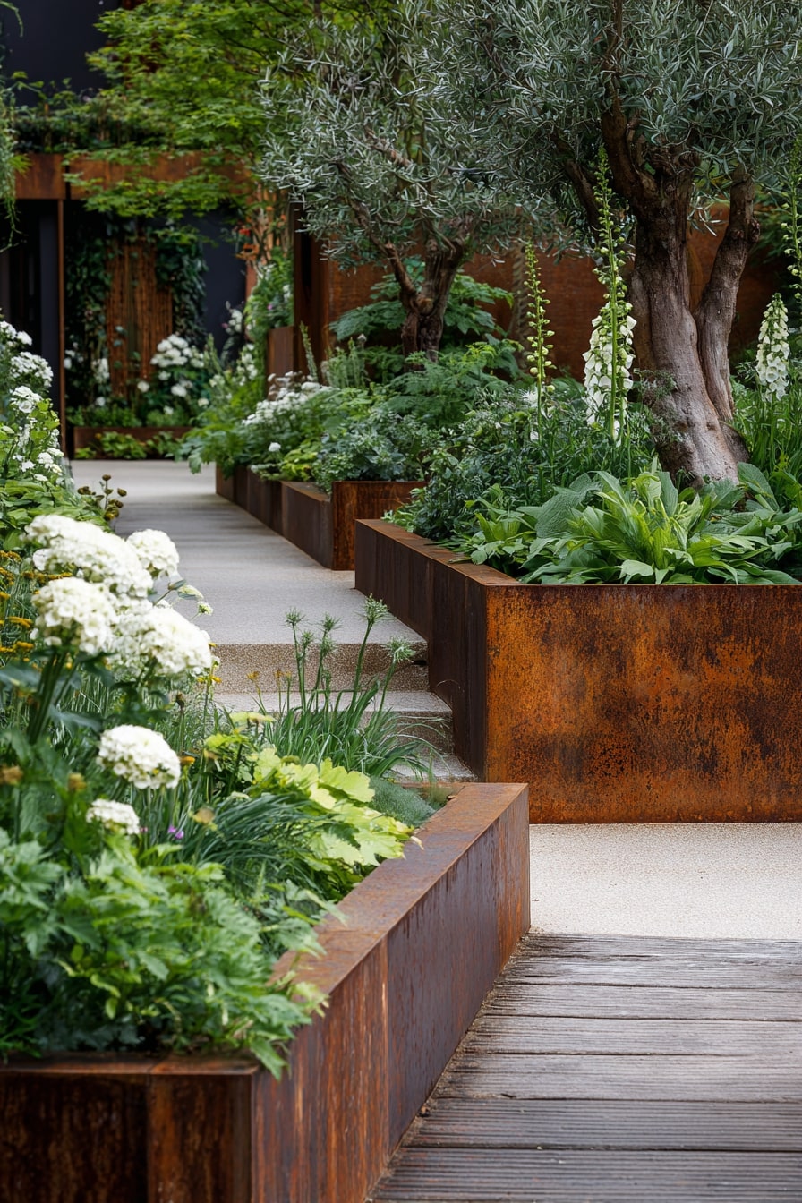 5) Curved Rustic Edging with Foxgloves