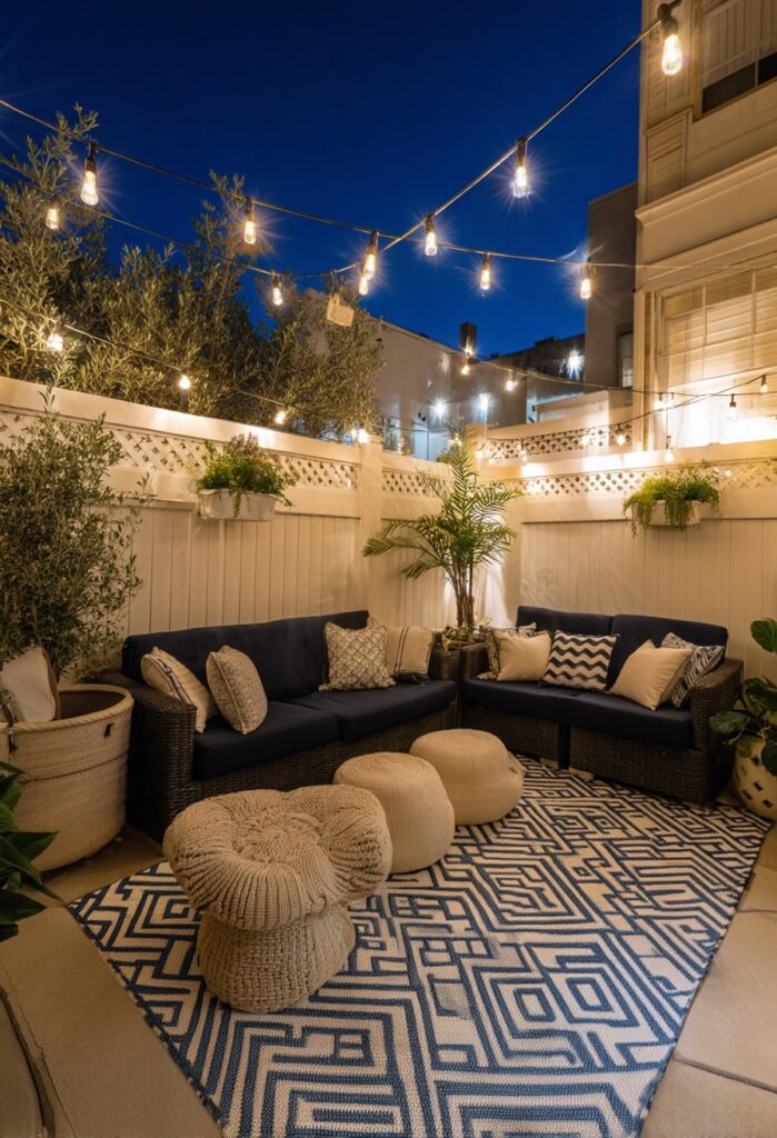 Cozy Sectional Setup with String Lights