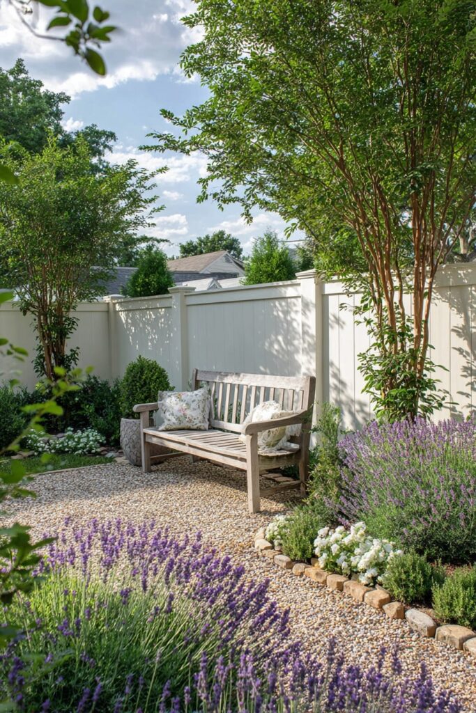 Classic Wooden Bench in a Lavender Garden