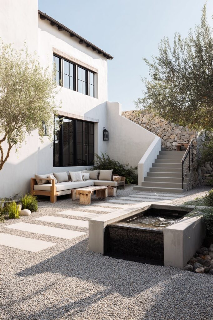 12. Mediterranean Gravel Courtyard with Fire Feature Focus
