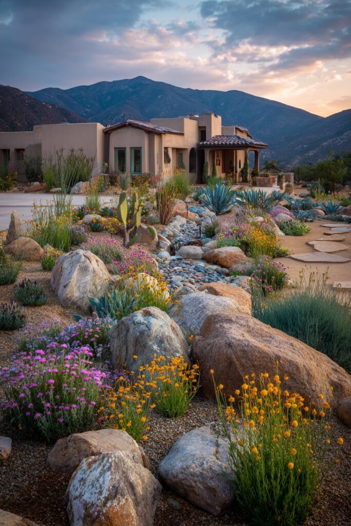 Modern Zen Rock Border with Dramatic Lighting