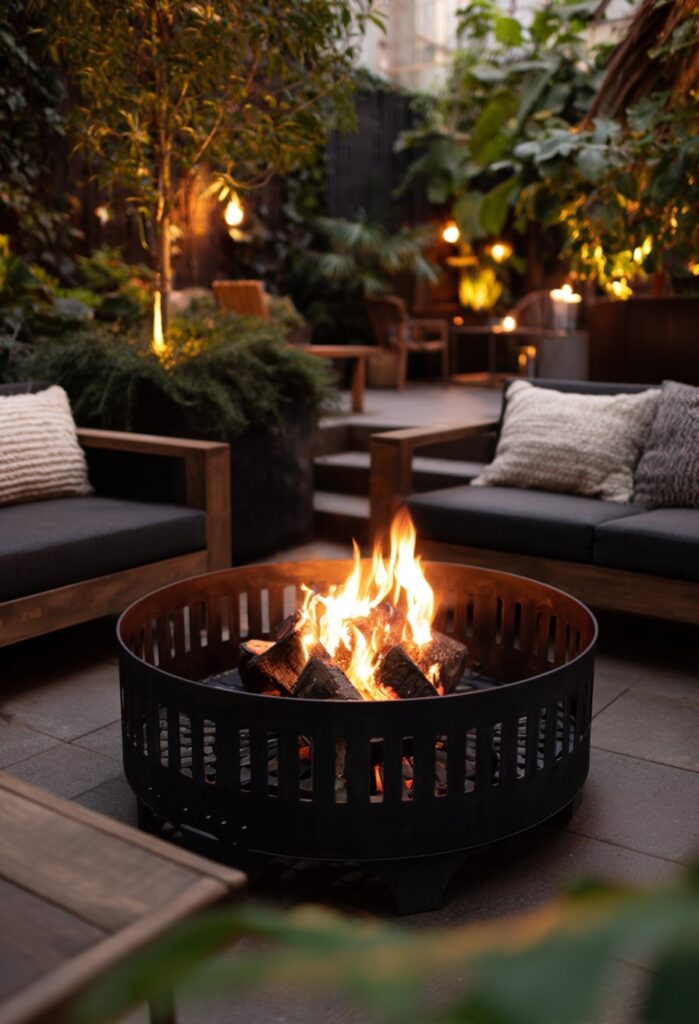 15. Open Grate Fire Pit for Lush Garden Lounges