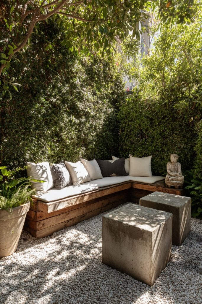 Zen-Inspired Corner Bench with Concrete Accents