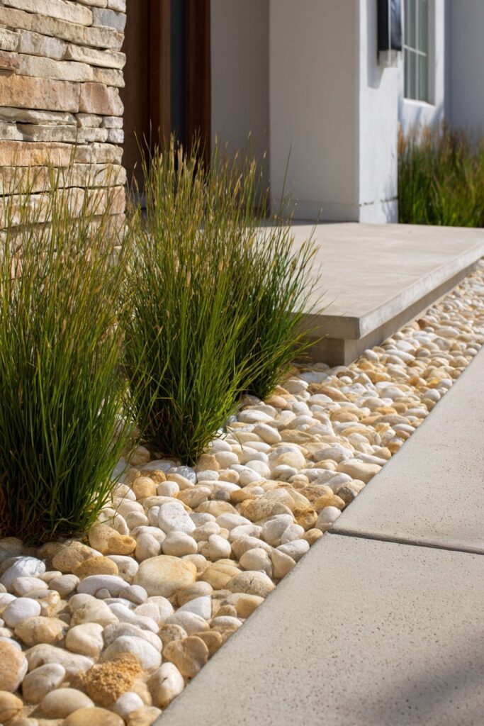 Modern Grass Border with River Rocks