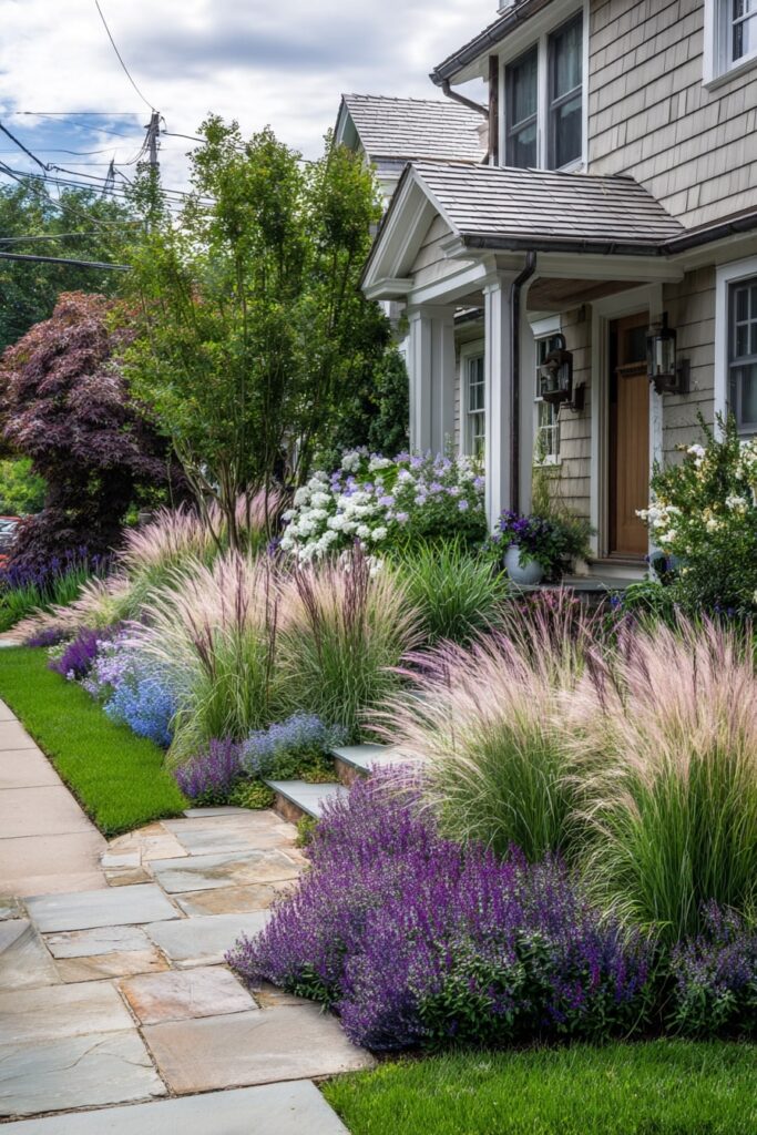 Cottage-Style Grass Border with Lavender Hues