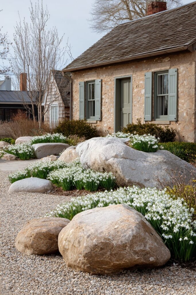 Cottage-Style Rock Border with Spring Blooms