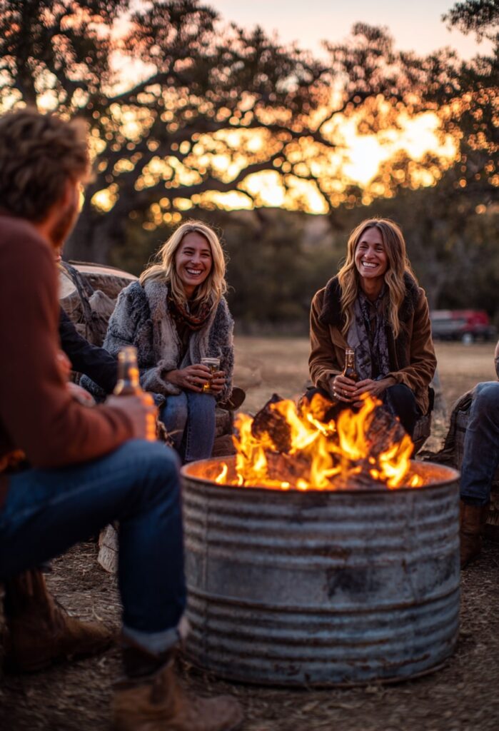 Barrel Pit and Laughter at Sunset