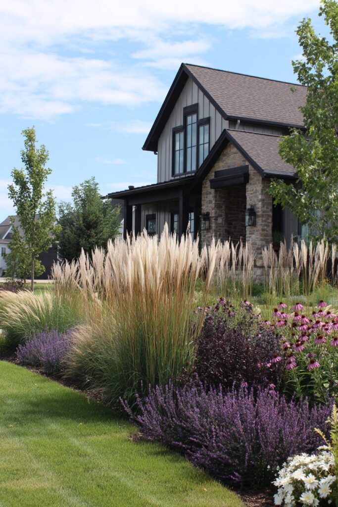 Front Yard Grass Border with Colorful Blooms