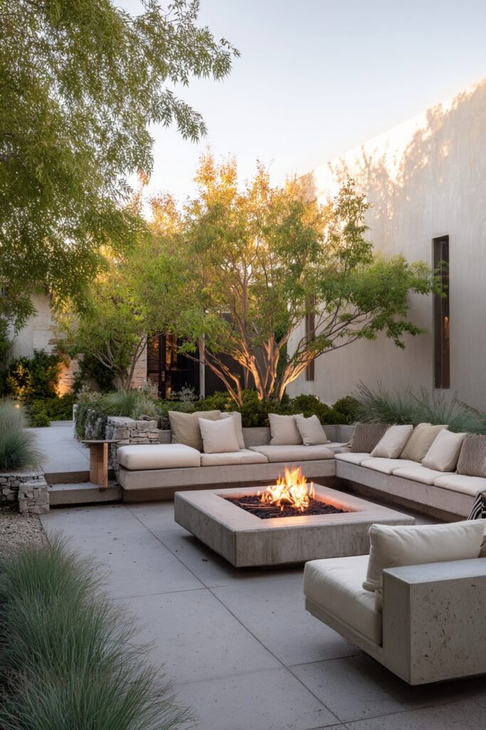 1. Modern Courtyard Concrete Fire Pit