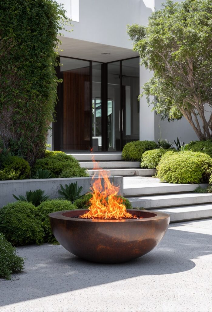 22. Aged Copper Fire Bowl with a Clean Architectural Edge